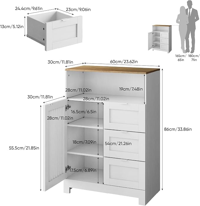 Bathroom Storage Cabinet with 3 Drawers, Floor Cabinet with Louvered Door - Image 3