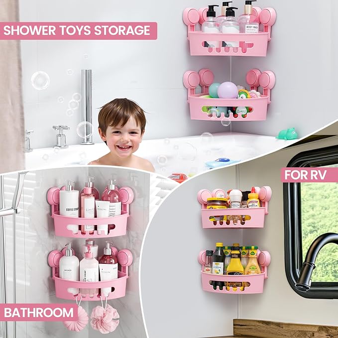 TAILI Suction Corner Shower Caddy, Bathroom Shelf Storage Basket Wall Mounted - Image 6