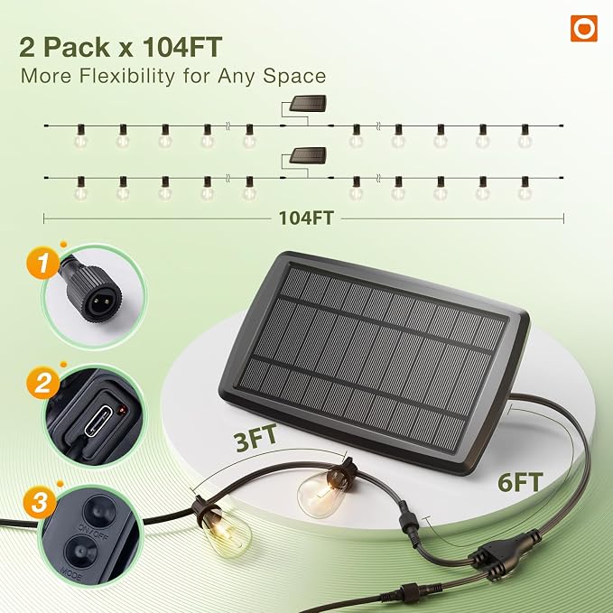addlon 2 Pack*102FT Solar String Lights Waterproof, Patio Lights Solar Powered - Image 5