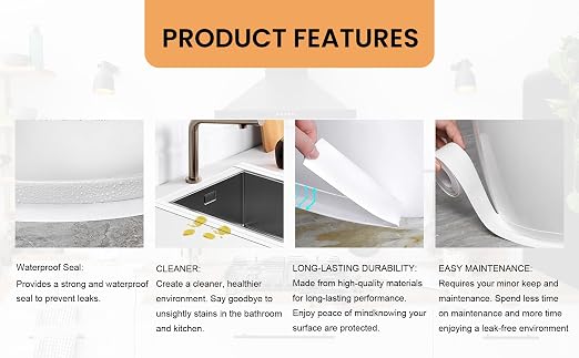 White Caulk Tape Waterproof Self Adhesive, Caulking Tape, Sealer Strip - Image 3