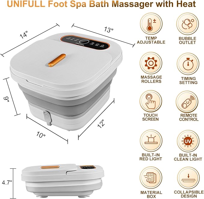 Collapsible Foot Spa Bath with Heat, Touch Screen, Remote Control, Massage - Image 2
