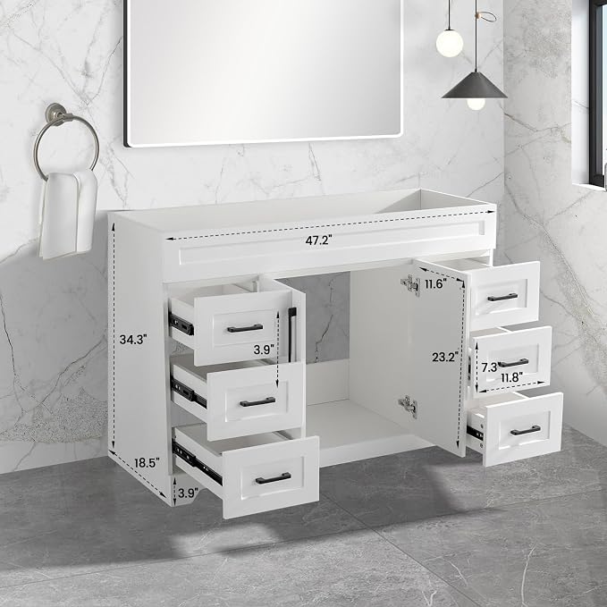 48” Bathroom Vanity Cabinet Without Sink, Modern White Bathroom Storage Cabinet - Image 3