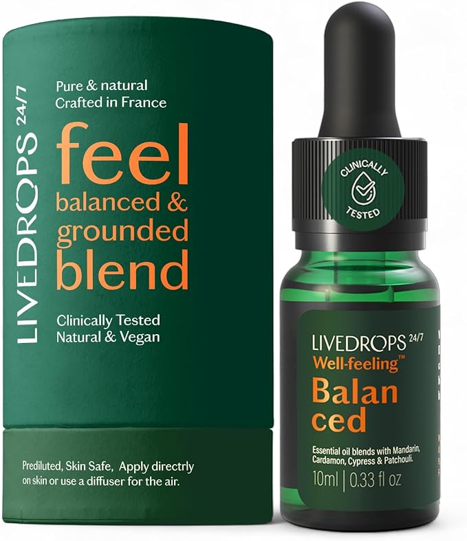 LIVEDROPS 24/7 Balanced Essential Oil Blend Mandarin Cardamom Cypress Patchouli by Livedrops247