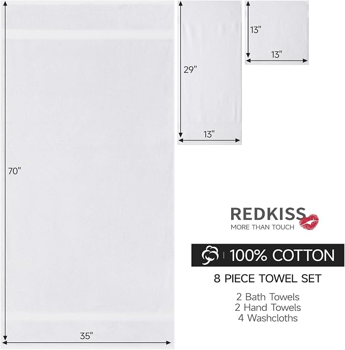 REDKISS Luxury Bath Towel Set of 8 Pieces - Image 3
