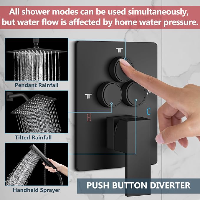 Aolemi Shower Faucet Set Ceiling Mount Shower System Rough-in Valve and Shower - Image 2