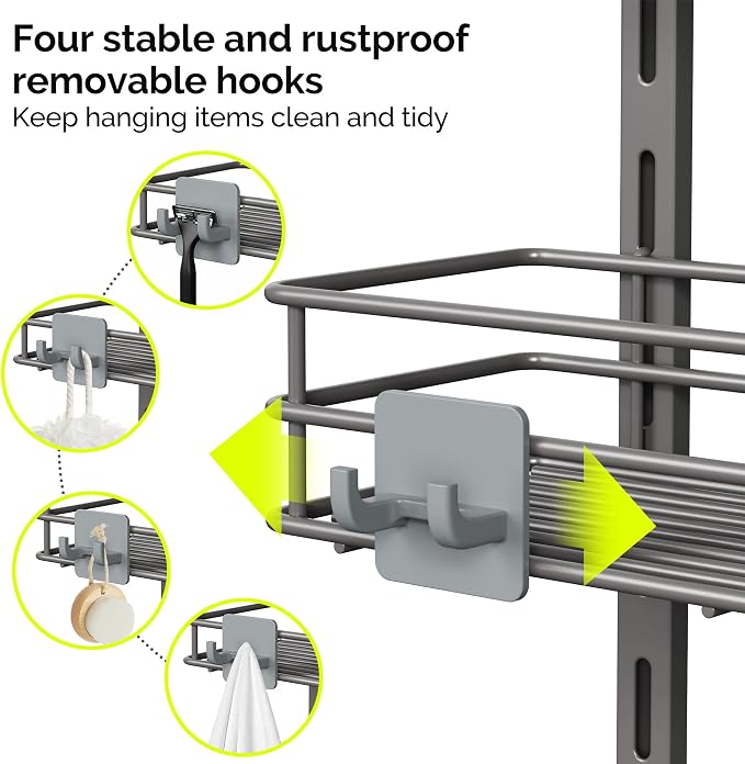 Orimade Over The Door Shower Caddy Adjustable 4 Tier Dark Grey, Bathroom - Image 8