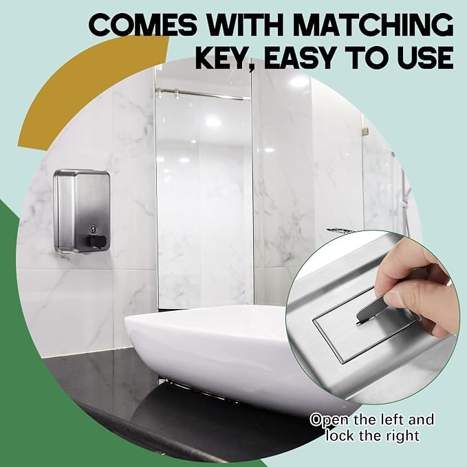 Maxdot 2 Pcs 37 oz/1100 ml Commercial Stainless Steel Soap Dispenser Wall Mount - Image 6