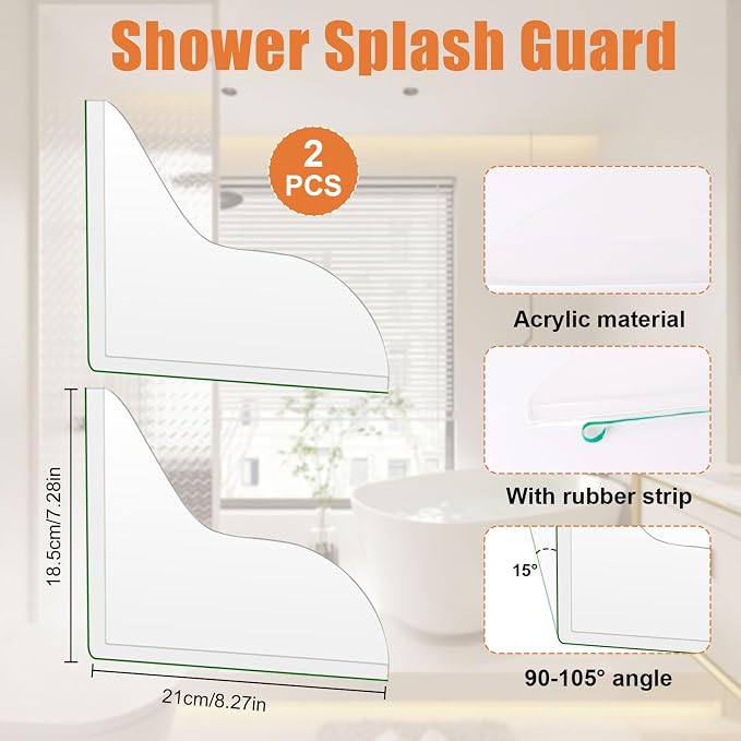 2 Pack Shower Corner Water Guard, Shower Splash Guard Acrylic Self-Adhesive - Image 2