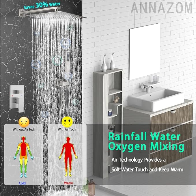 Shower Faucet Combo Set with Shower Spray Wand Large 12 Inch Shower Head - Image 2