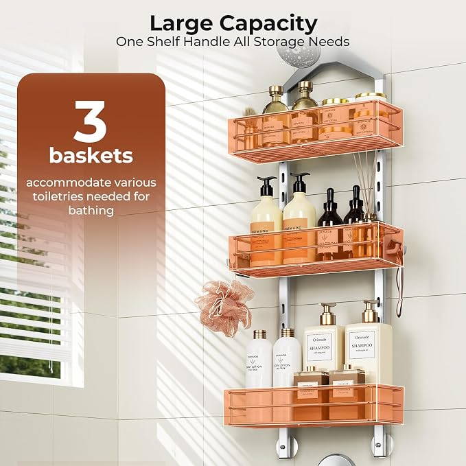 Orimade Aluminum Hanging Shower Caddy Over Head, Adjustable Anti-Slip Bathroom - Image 7