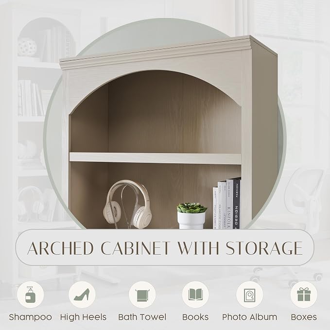 76" Tall Arched Bathroom Storage Cabinet, 5 Tiers Large Farmhouse Arched - Image 3