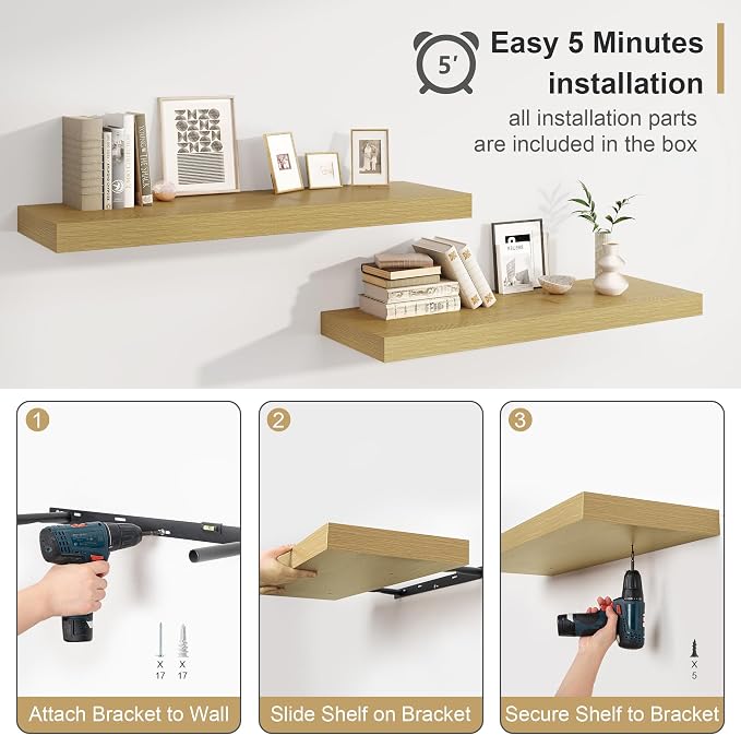 12" Deep Oak Floating Shelves, Over Toilet Long Wall Mounted Modern Farmhouse - Image 8