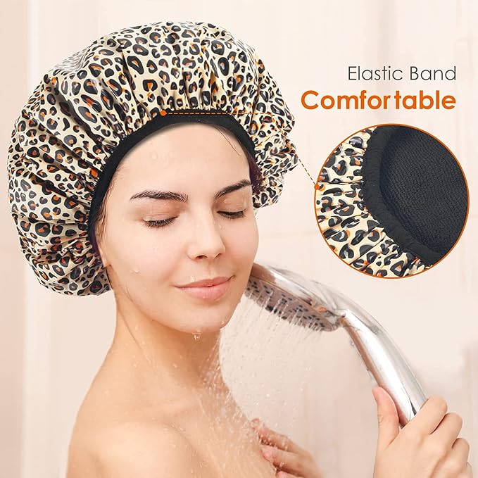 Auban Shower Cap, Shower Cap for Women Terry Cloth Lined EVA Exterior Reusable - Image 6