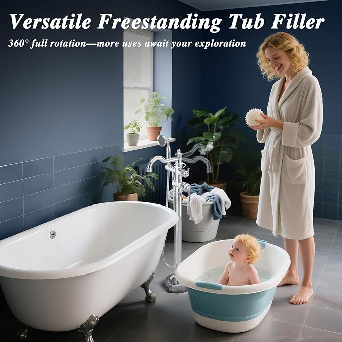 Free Standing Tub Faucet, Qinkell Classic Elegant Gooseneck Freestanding - Image 5