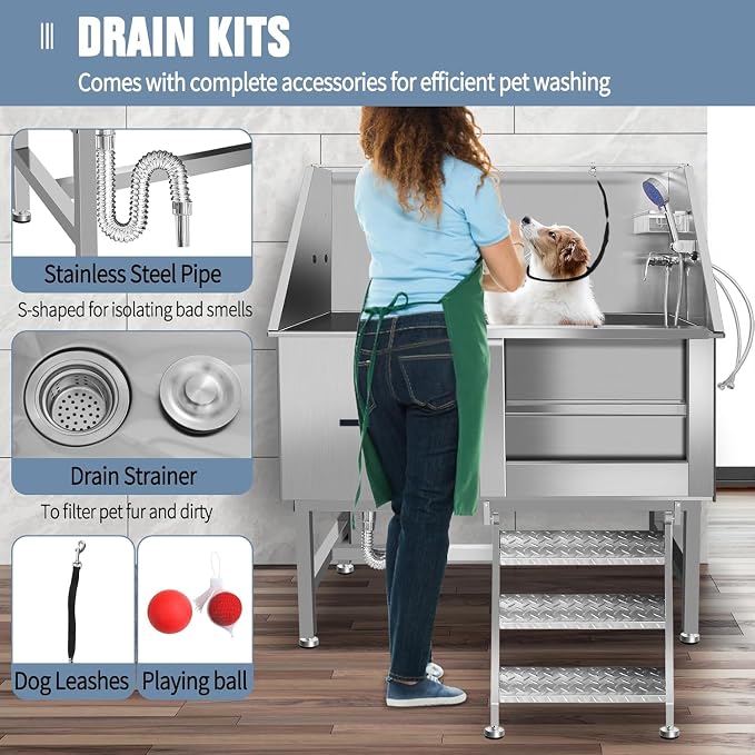 50 Inch Professional Dog Wash Station, Stainless Steel Dog Grooming Tub - Image 7