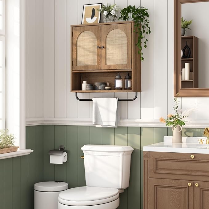 RUSTOWN Rattan Bathroom Wall Cabinet, Boho Medicine Cabinet - Image 3