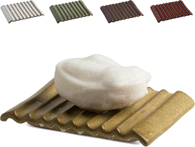 Soap Dish for Countertop with Self Drain, Ceramic Bar Soap Holder for Sink by LAUCHUH