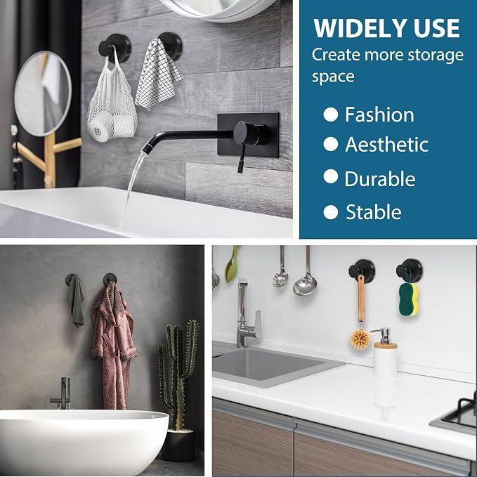 Suction Cup Hooks for Shower, Glass Door, Hold Robe & Wreath, Hanging up to 15 - Image 4