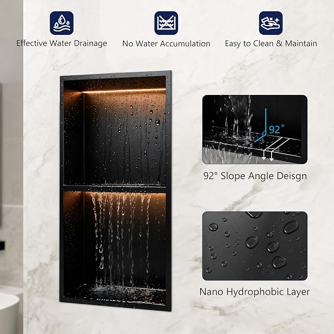12" X 24" RGB LED Shower Niche No Tile Needed, 304 Stainless Steel Shower Niche - Image 5