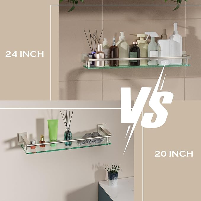 Glass Shelf for Bathroom Wall Sheves 24 inch Rectangular Stainless Steel - Image 8
