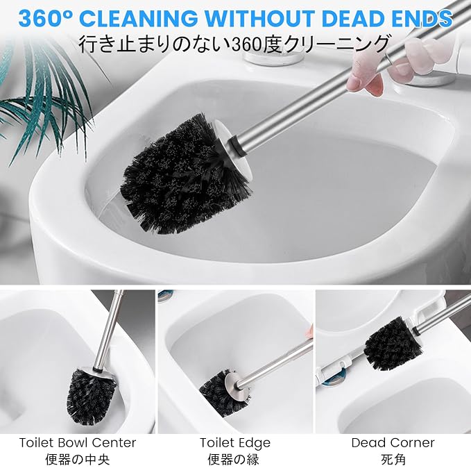 Toilet Brush and Holder Case Coated Metal Case and Stainless Steel Handle - Image 6