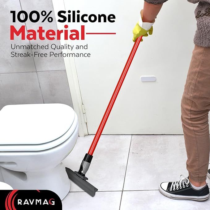 Silicone Floor Squeegee with 55-Inch Long Handle, 12-Inch Single Cast Silicone - Image 4