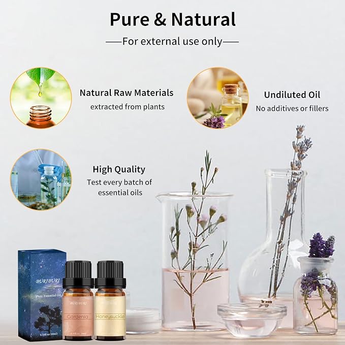 BURIBURI Honeysuckle and Gardenia Essential Oil Set, 100% Pure, Natural - Image 4