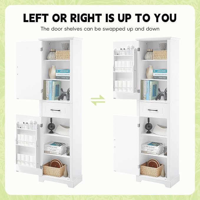 Slim Bathroom Storage Cabinet, Wood Tall Narrow White Bathroom Storage Cabinet - Image 5