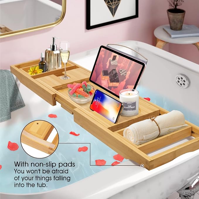 Artmalle Bathtub Caddy Tray for Tub, Foldable Bamboo Bath Table Tray - Image 7