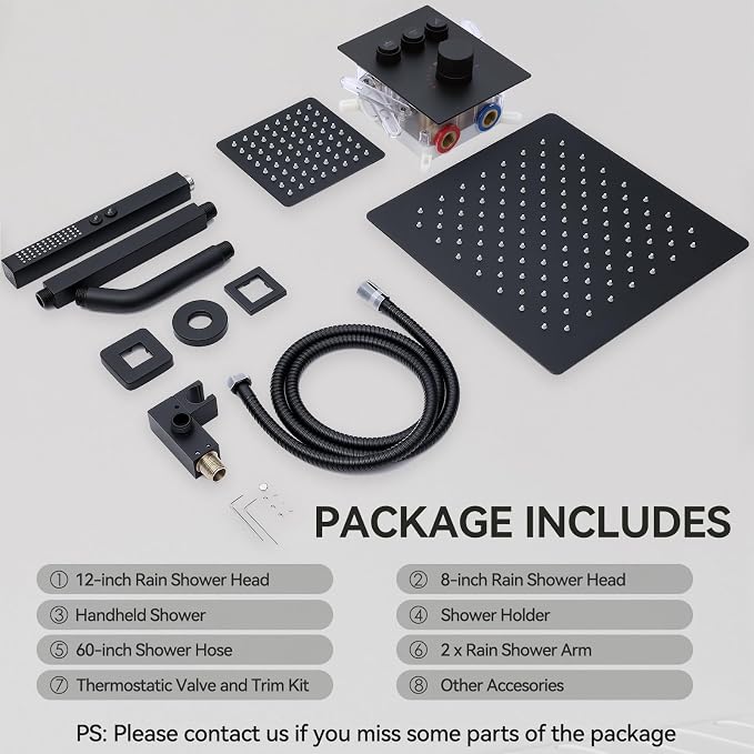 Thermostatic Shower Systems Matte Black Shower Faucets Sets, STARBATH 12+ 8" - Image 8