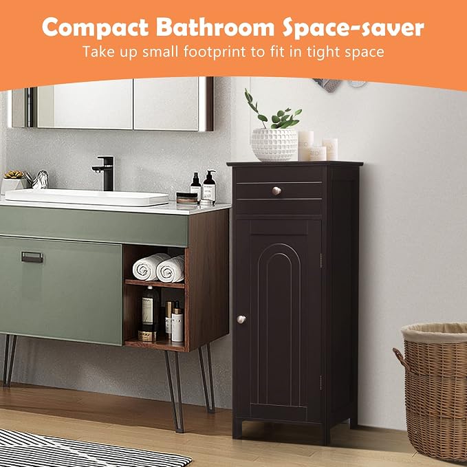 COSTWAY Bathroom Storage Cabinet, Single Door Floor Cabinet - Image 8