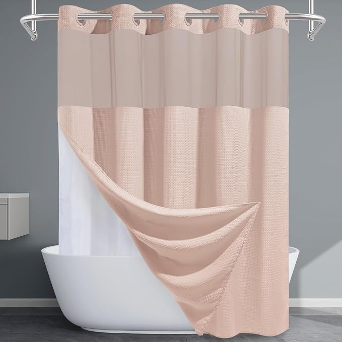 Blush Pink Long No Hook Shower Curtain by EUTXL