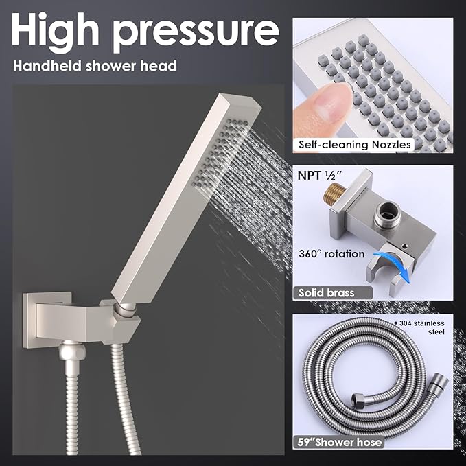Enga 10 Inch + Dual 6-Inch Rain Shower System, Four Modes Diverter Shower Faucet - Image 7