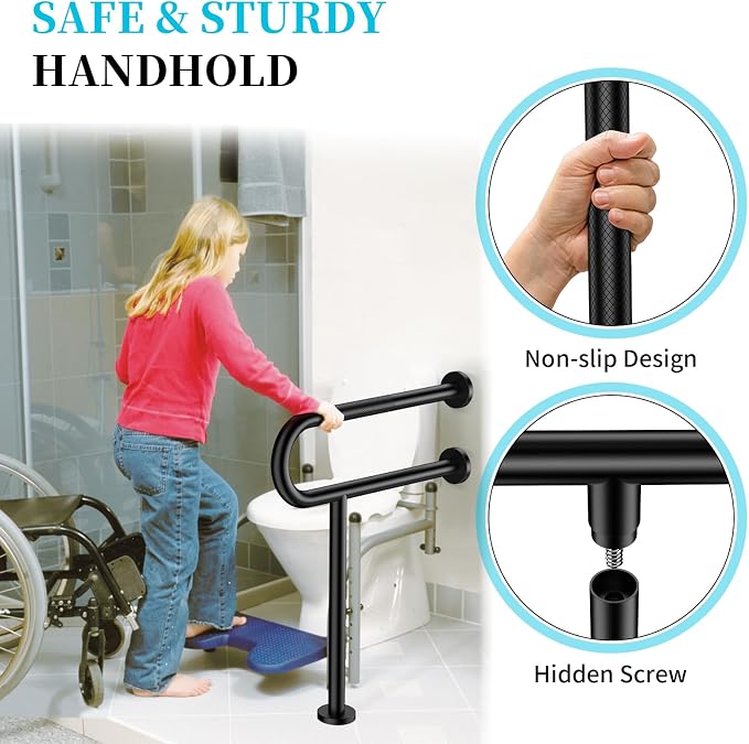 Toilet Support Rail 23.4X 28 Inch, Munzong Anti-Slip Black Handicap Grab Bar - Image 4