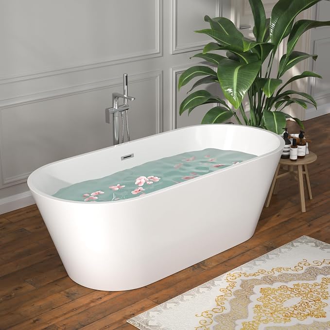 67 Inch Freestanding Acrylic Soaking Tub White Roll Top Bathtub - Image 3