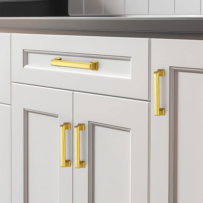 Ravinte Hardware 10 Pack Brushed Brass Cabinet Pulls, 3-3/4 Inch Hole Center - Image 6