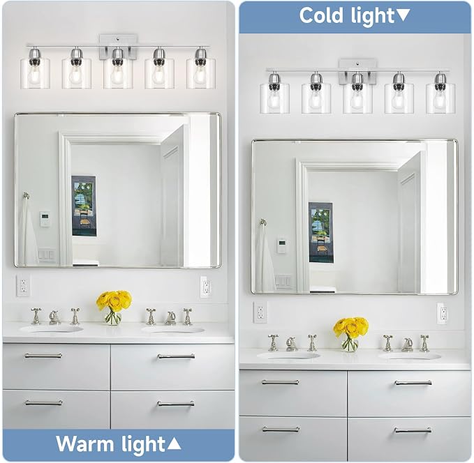 Modern Brushed Nickel 5 Light Bathroom Vanity Light, 31 inch Bathroom Lights - Image 4