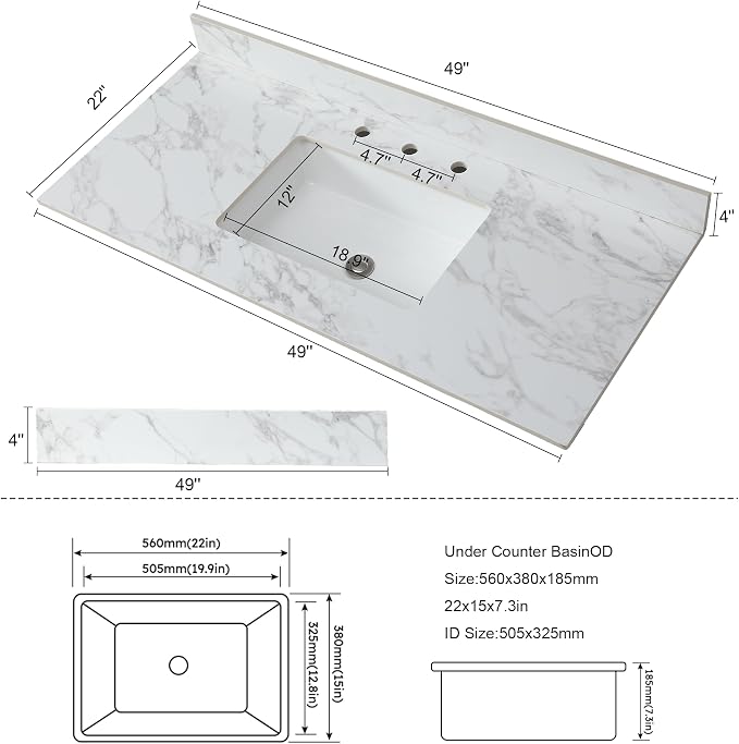 Montary 49"x 22" Bathroom Vanity Top - Image 7