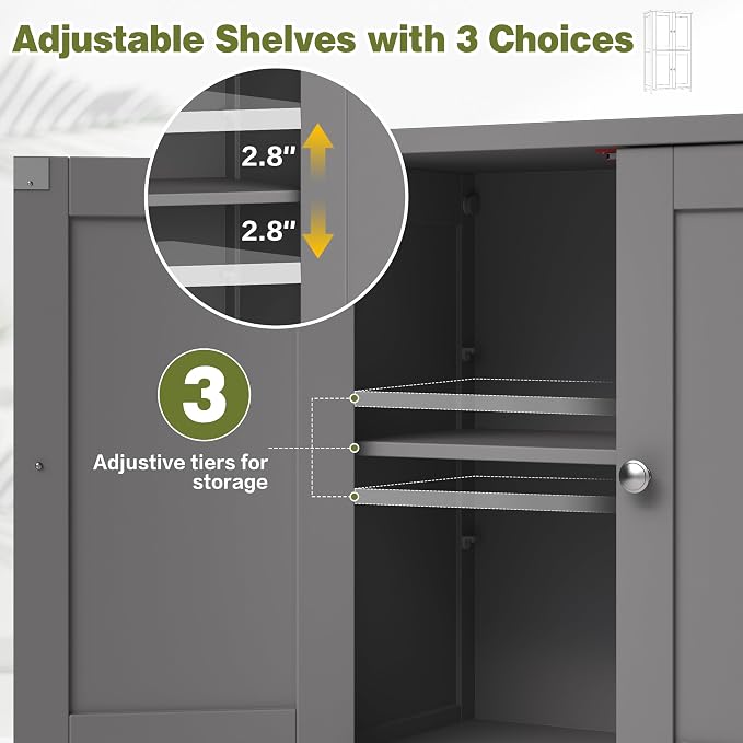 Nuturelly Bathroom Floor Storage Cabinet, Freestanding Pantry Cabinets - Image 5