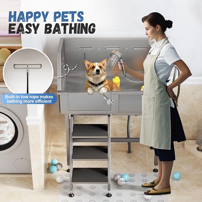 Albott 34 in 304 Stainless Steel Dog Washing Station – Professional Pet Bathtub - Image 6