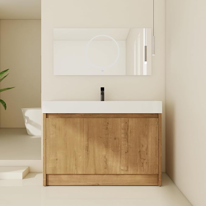 48 inch Bathroom Vanity with Sink, Single Resin Sink Bathroom Cabinet, Modern by SanMerah