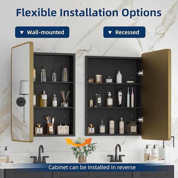 Medicine Cabinet 20 x 28 Inch, Brush Gold Bathroom Medicine Cabinet - Image 3