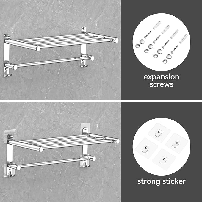 Adjustable Towel Bar for Bathroom Wall Mount17-30.7inch Adhesive Shower Towel - Image 5