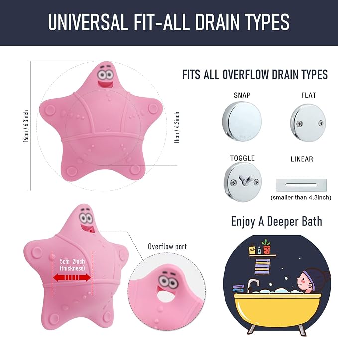 HengLiSam Bathtub Overflow Drain Cover, Starfish-Shaped Silicone Bath Tub Drain - Image 2