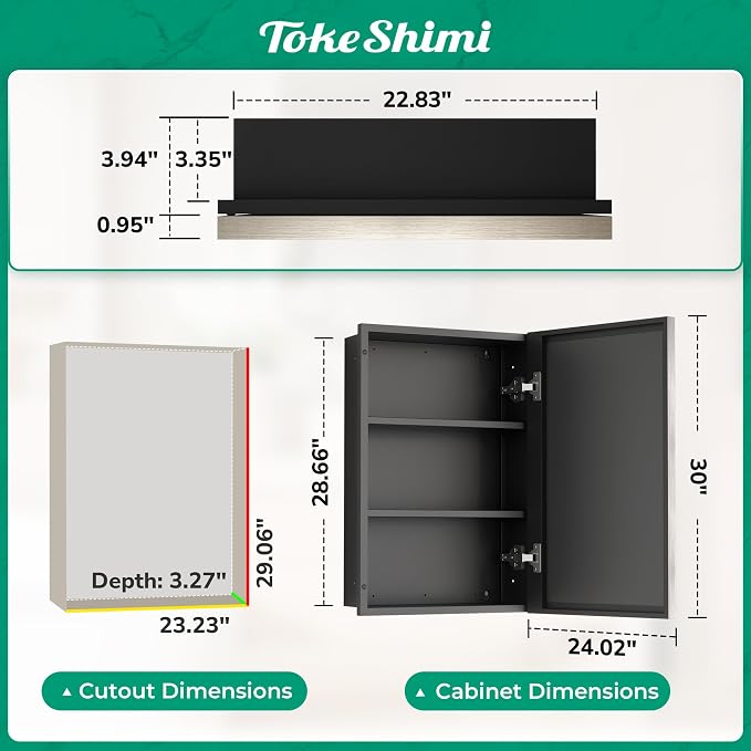 TokeShimi 24x30 Bathroom Mirrored Medicine Cabinet, Recessed Medicine Cabinet - Image 2
