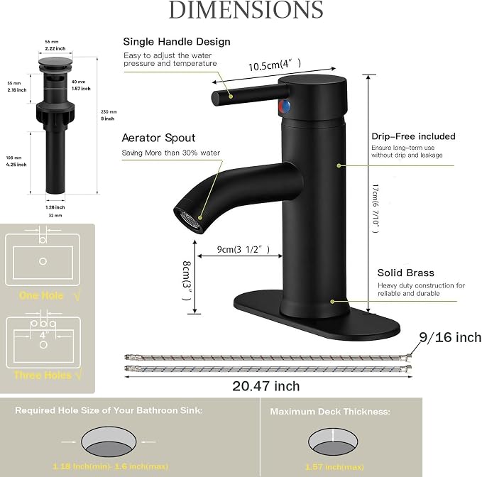Matte Black Bathroom Faucet, Single Hole Single Handle Bathroom Sink Faucets - Image 2