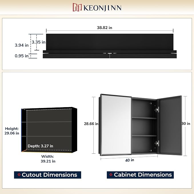 Keonjinn 40” x 30” Black Bathroom Medicine Cabinets - Image 2