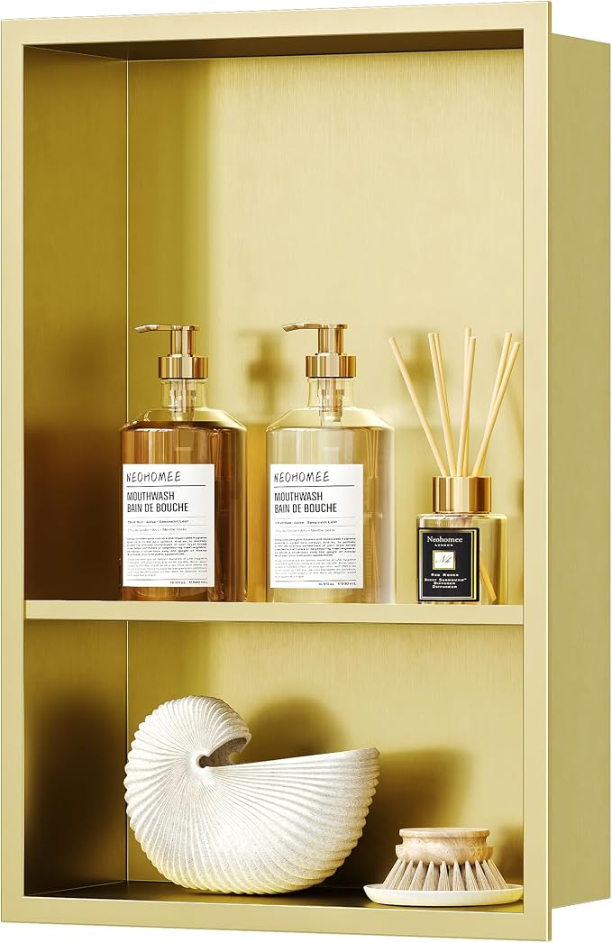Neodrain Golden 12X18 Inch Double Shelf Stainless Steel Shower Niche, No Tile by Neodrain