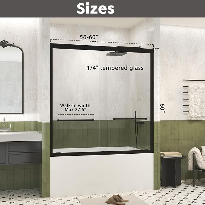 Shower Doors Glass Sliding, Semi-Frameless, 1/4" Inch Sgcc Tempered Glass - Image 7