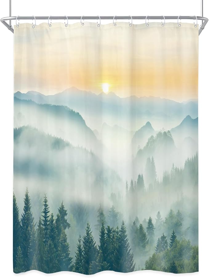 Riyidecor Small Stall Mountain Shower Curtain 48Wx72H Inch Rv Narrow Green - Image 8